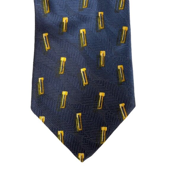 Ermenegildo Zegna Mens Navy and Gold Geometric Silk Designer Necktie Italy - Picture 2 of 6